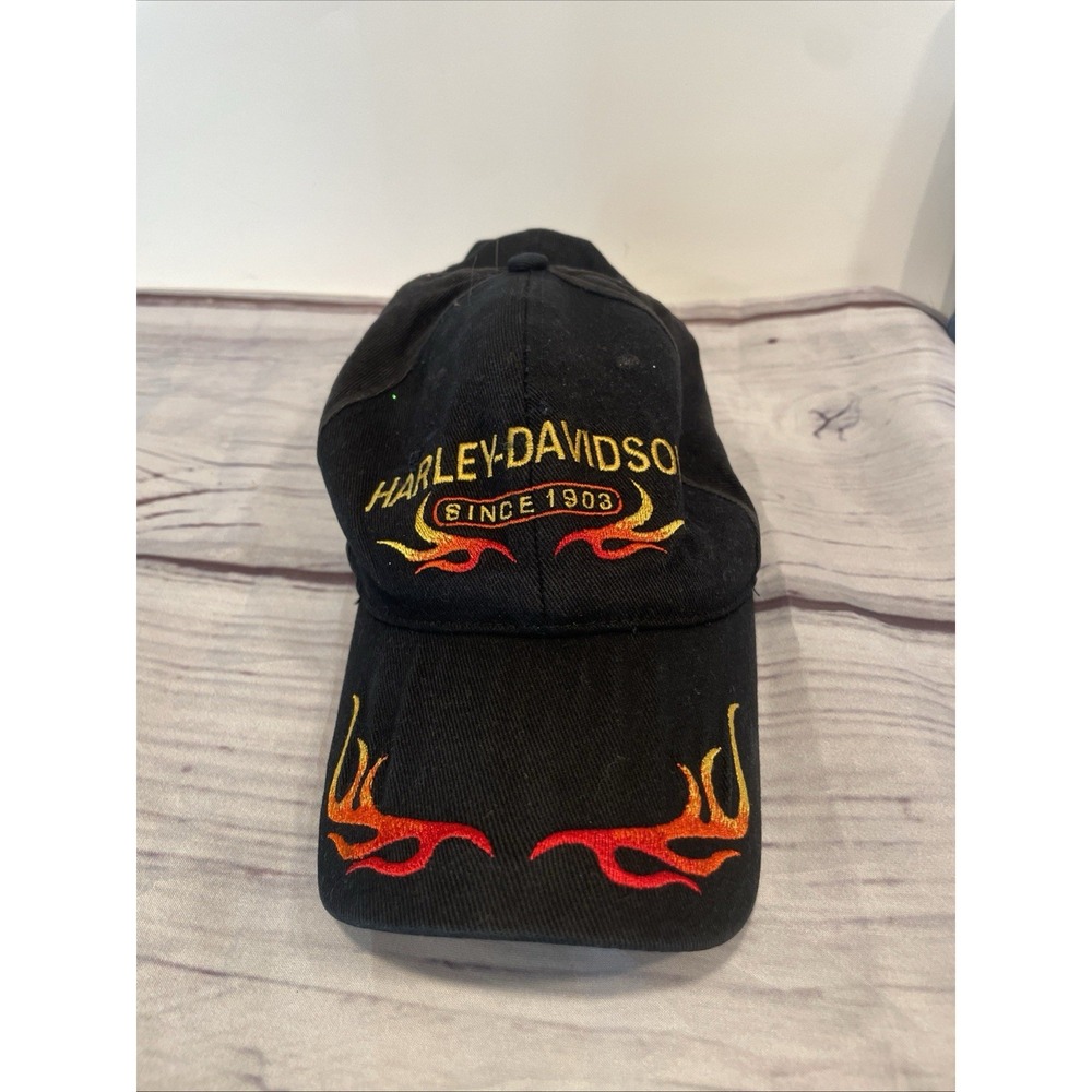 Vintage Harley Davidson Hat Cap 90s Biker Flames Flex Fit One Size -READ
